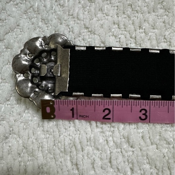 Vintage Silver Tone Metal Stretch Elastic Belt With Rose Buckle Women’s main image 9